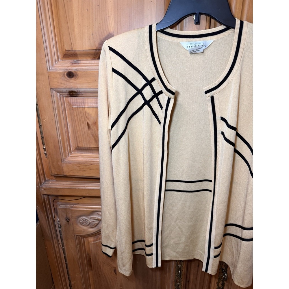 Vintage Exclusively Misook Yellow & Black Geometric Stripe Cardigan Korea S - Picture 2 of 11